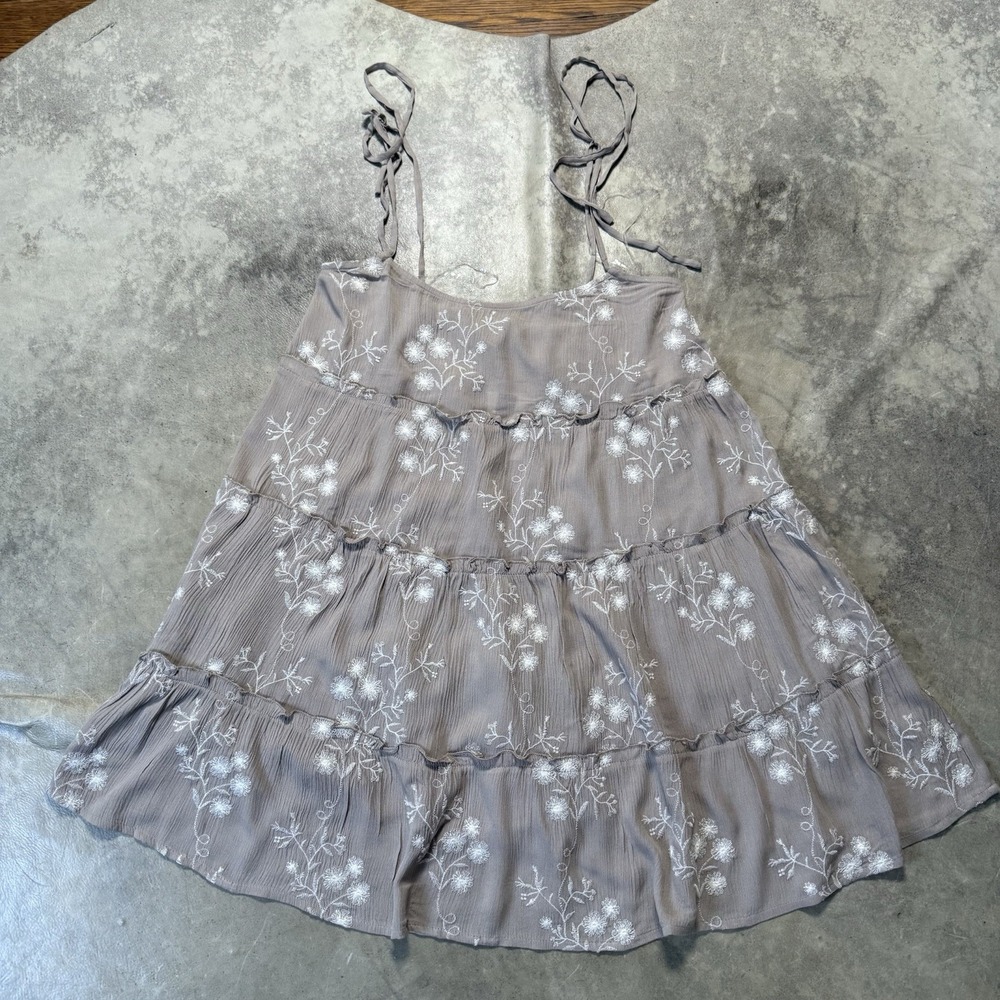 Speechless Mini Dress Womens Size L Taupe Floral Spaghetti Straps Tiered Boho